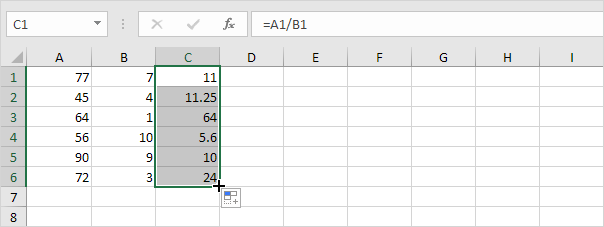 将一栏中的数字除以另一栏中的数字 将一栏中的数字除以另一栏中的数字