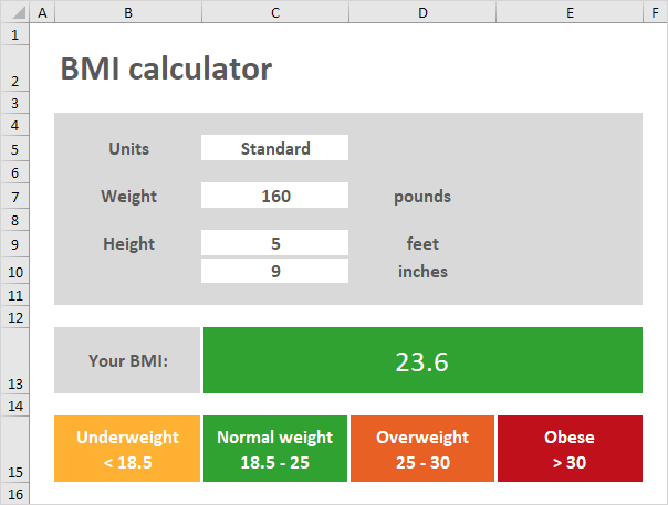 Excel中的BMI计算器 Excel中的BMI计算器