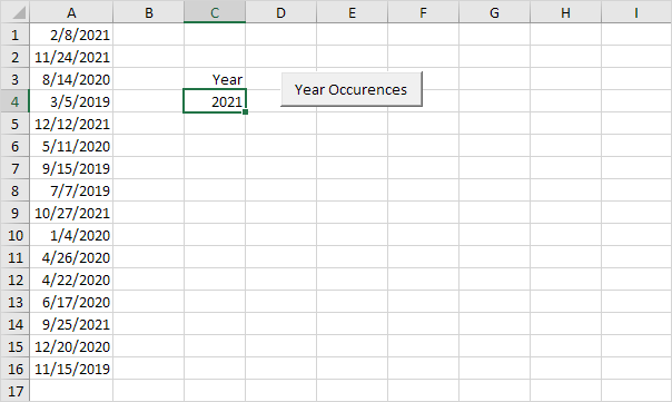 Excel VBA中的年份