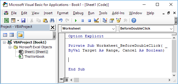 Excel VBA中的工作表BeforeDoubleClick事件