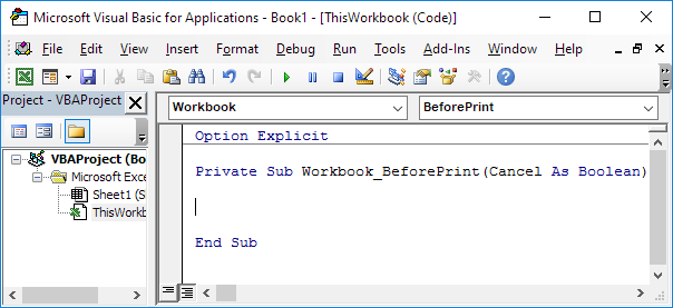 Excel VBA中的Workbook BeforePrint事件