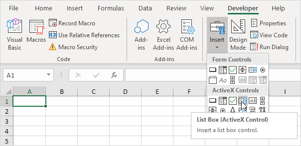 在Excel VBA中创建列表框 在Excel VBA中创建列表框