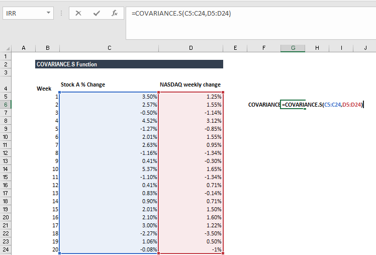 202106140913485833852 COVARIANCE.S函数-示例1