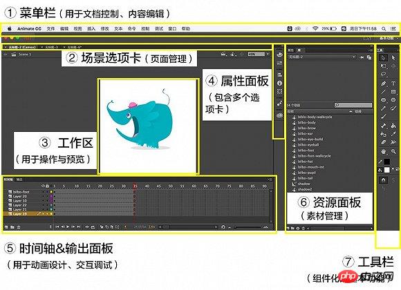 Adobe Animate的主界面 h5开发工具哪个好?三款顶尖html5页面制作工具使用评测