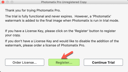 打开软件Photomatix Pro提示注册，知识兔点击