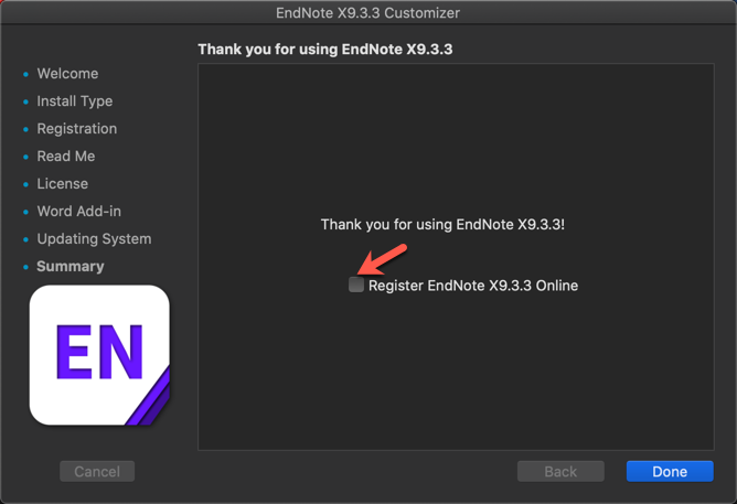 EndNote X9安装到最后一步取消打钩