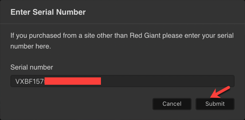 输入Red Giant VFX Suite激活码