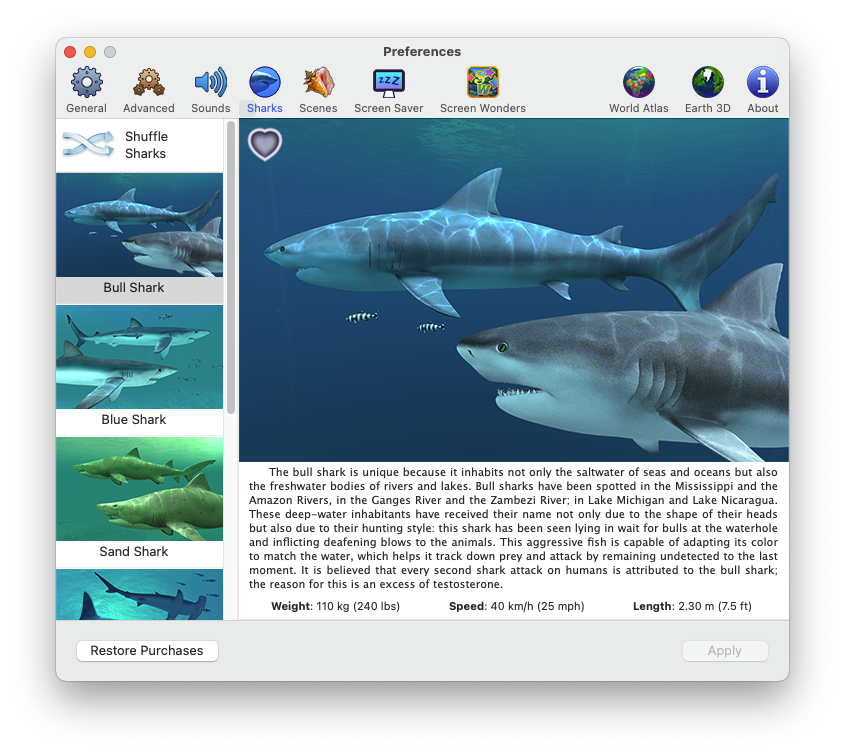 Sharks 3D for Mac v2.0.5 鲨鱼3D动态壁纸 破解版下载