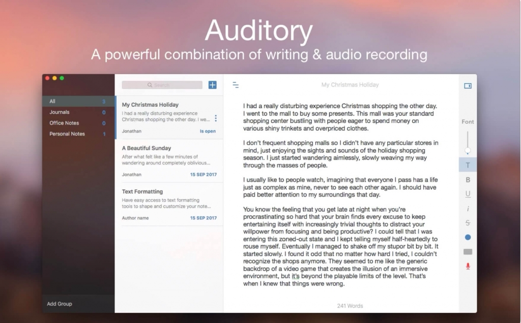 Auditory For Mac录音笔记本工具 V1.0.2