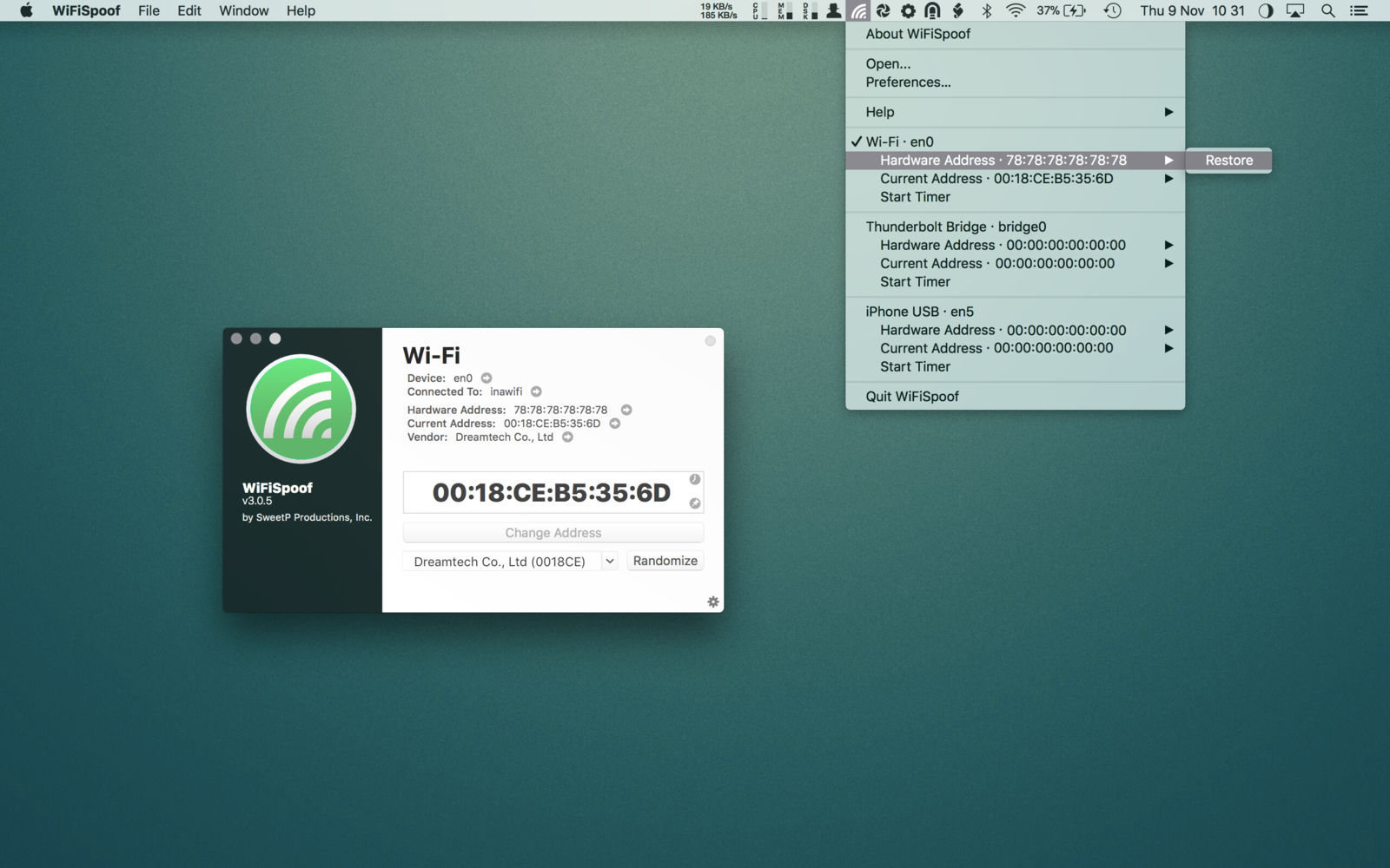 WiFiSpoof 3.9 无线网卡mac地址的修改器