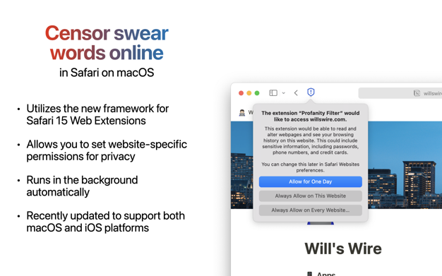 Profanity Filter for Safari 1.2 for Mac|Mac版下载 | 屏蔽不良网页内容