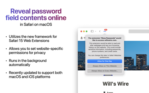 See Passwords for Safari 1.2 for Mac|Mac版下载 | 明文查看Safari储存的密码（Safari扩展插件）