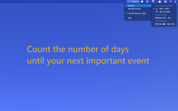 Days - Countdown for Menu Bar 1.9.1 for Mac|Mac版下载 | 菜单栏上的倒数日