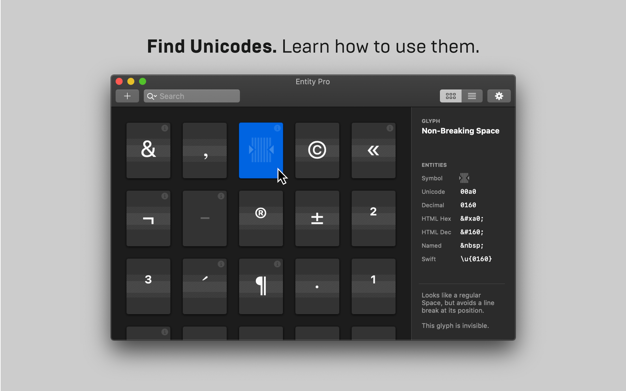 Entity Pro 1.5 for Mac|Mac版下载 | Unicode 和 Emoji 管理工具