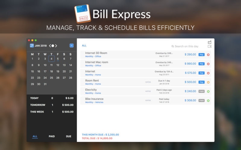 Bill Express 1.4 for Mac|Mac版下载 | 账单跟踪