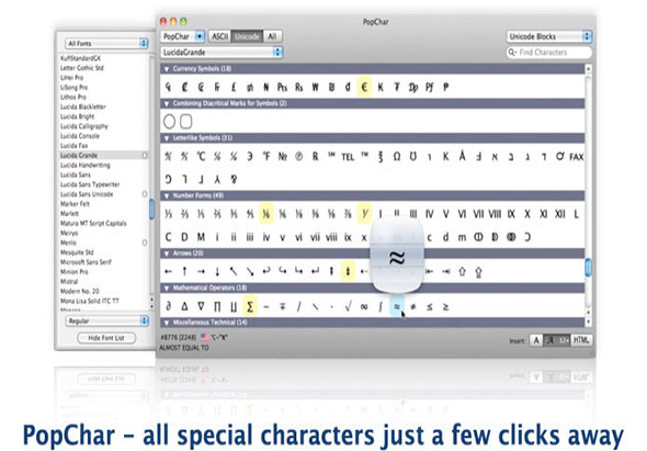 PopChar 9.1 for Mac|Mac版下载 | 在文本里插入特殊字符