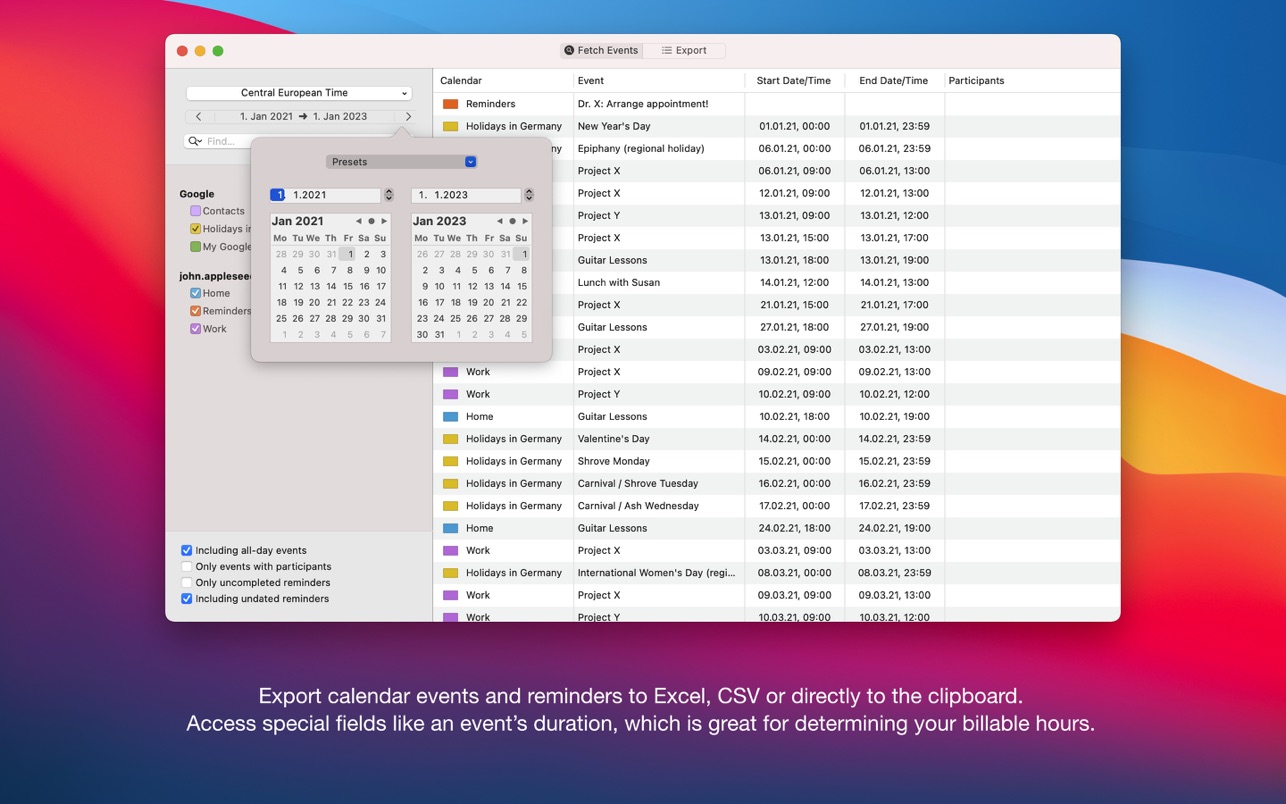 Export Calendars Pro 1.10 for Mac|Mac版下载 | 导出日历事件和提醒