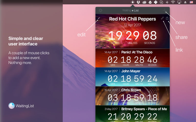 WaitingList 1.2.3 for Mac|Mac版下载 | 事件倒计时定时器