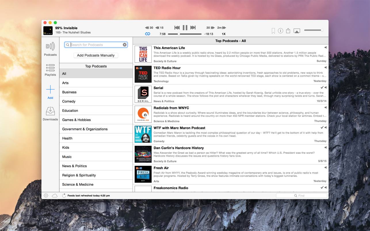 Downcast for Mac 2.11.25 破解版 Podcast视频订阅下载工具