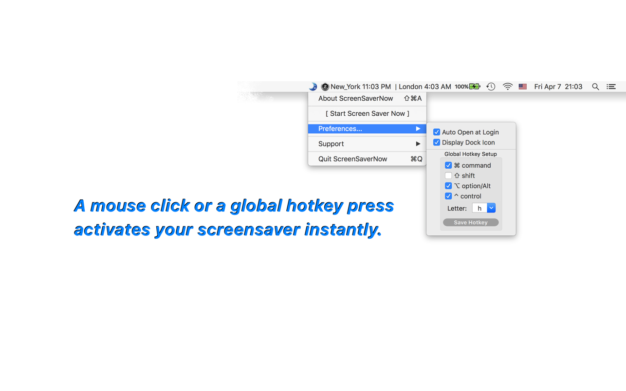 ScreenSaverNow 1.75 Mac 破解版 屏幕保护控制工具