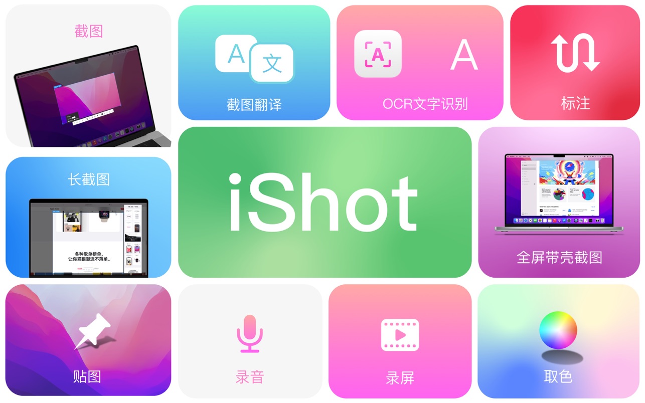 iShot Pro for Mac 2.3.2 破解版 专业的截图贴图录屏录音OCR翻译取色工具