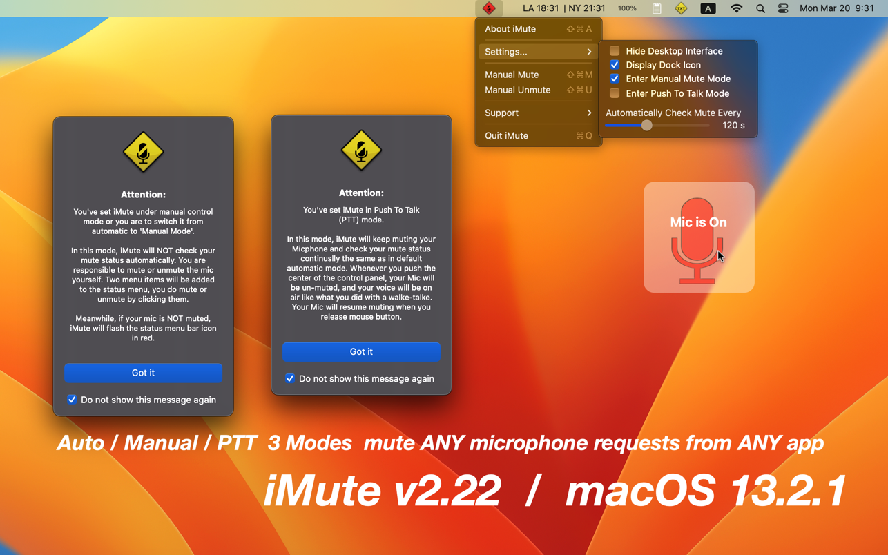 iMute for Mac 2.22 破解版 麦克风静音控制软件