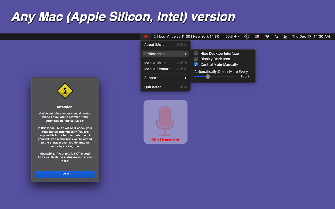 iMute for Mac 2.22 破解版 麦克风静音控制软件