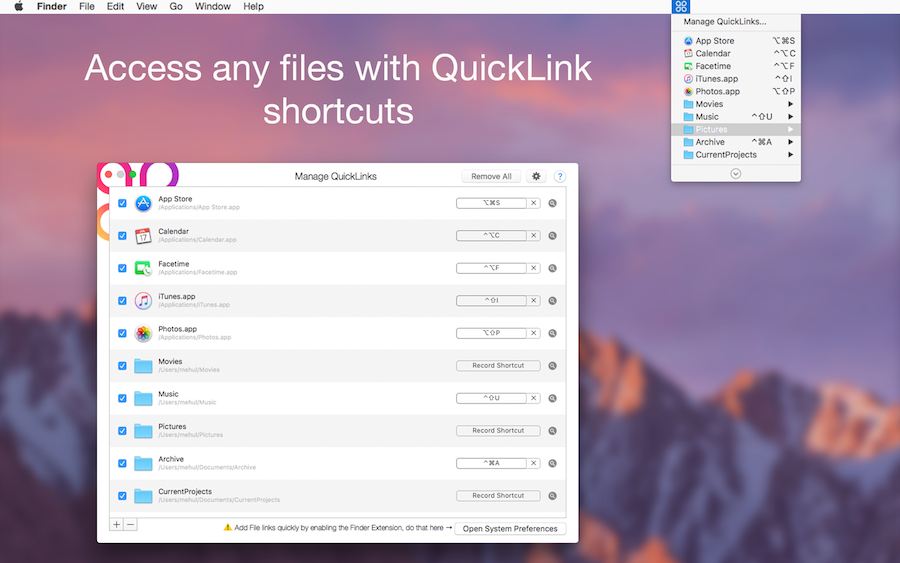 QuickLinks 3.1 Mac 破解版 键盘快捷方式自定义创建工具