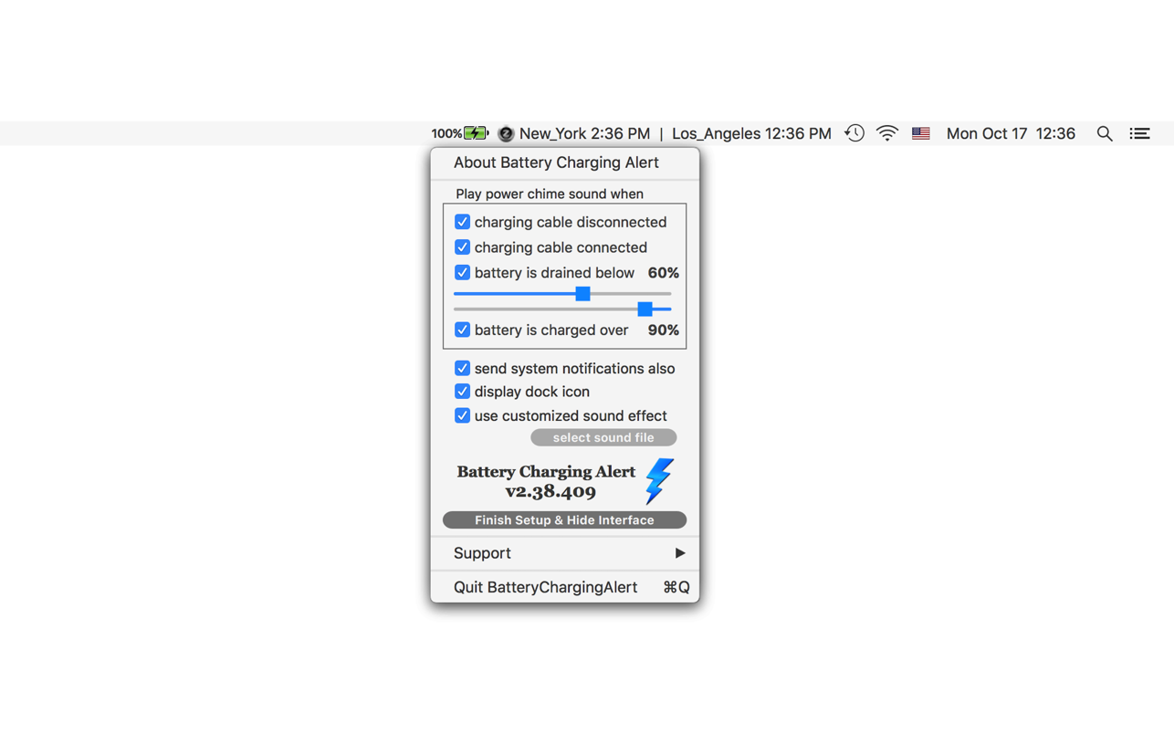 Battery Charging Alert 3.20 Mac 破解版 电池充电提醒软件