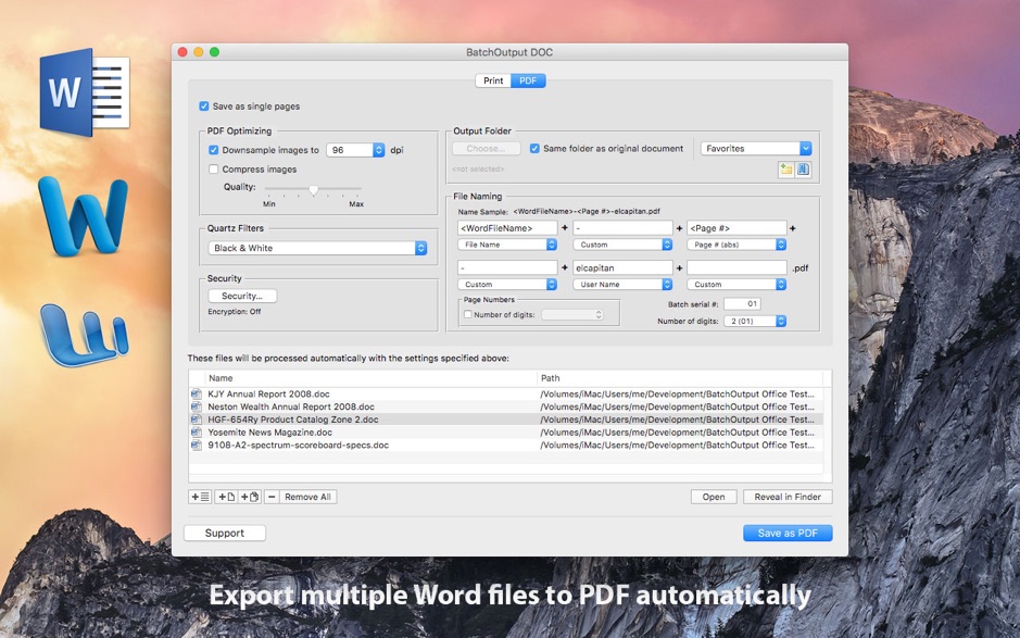 BatchOutput DOC 2.5.21 Mac 破解版 自动从Microsoft Word进行打印和生成PDF的工具