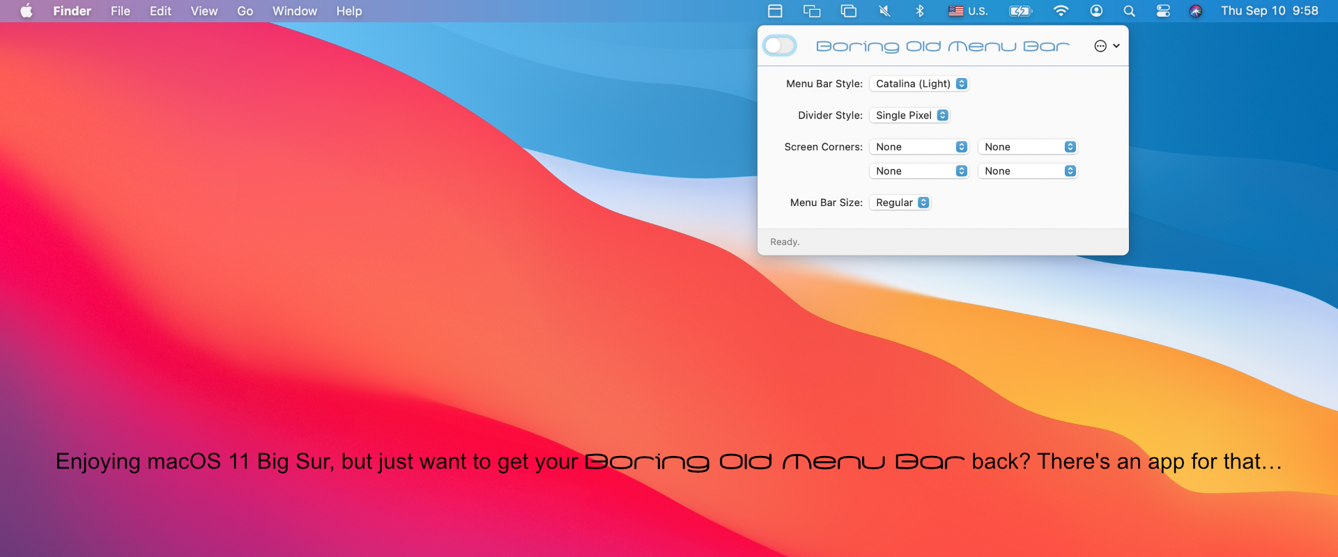 Boring Old Menu Bar 1.26 Mac 破解版 Big Sur菜单栏优化工具