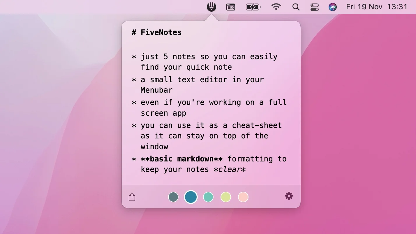 FiveNotes 2.3 Mac 破解版 优秀的文本速记工具