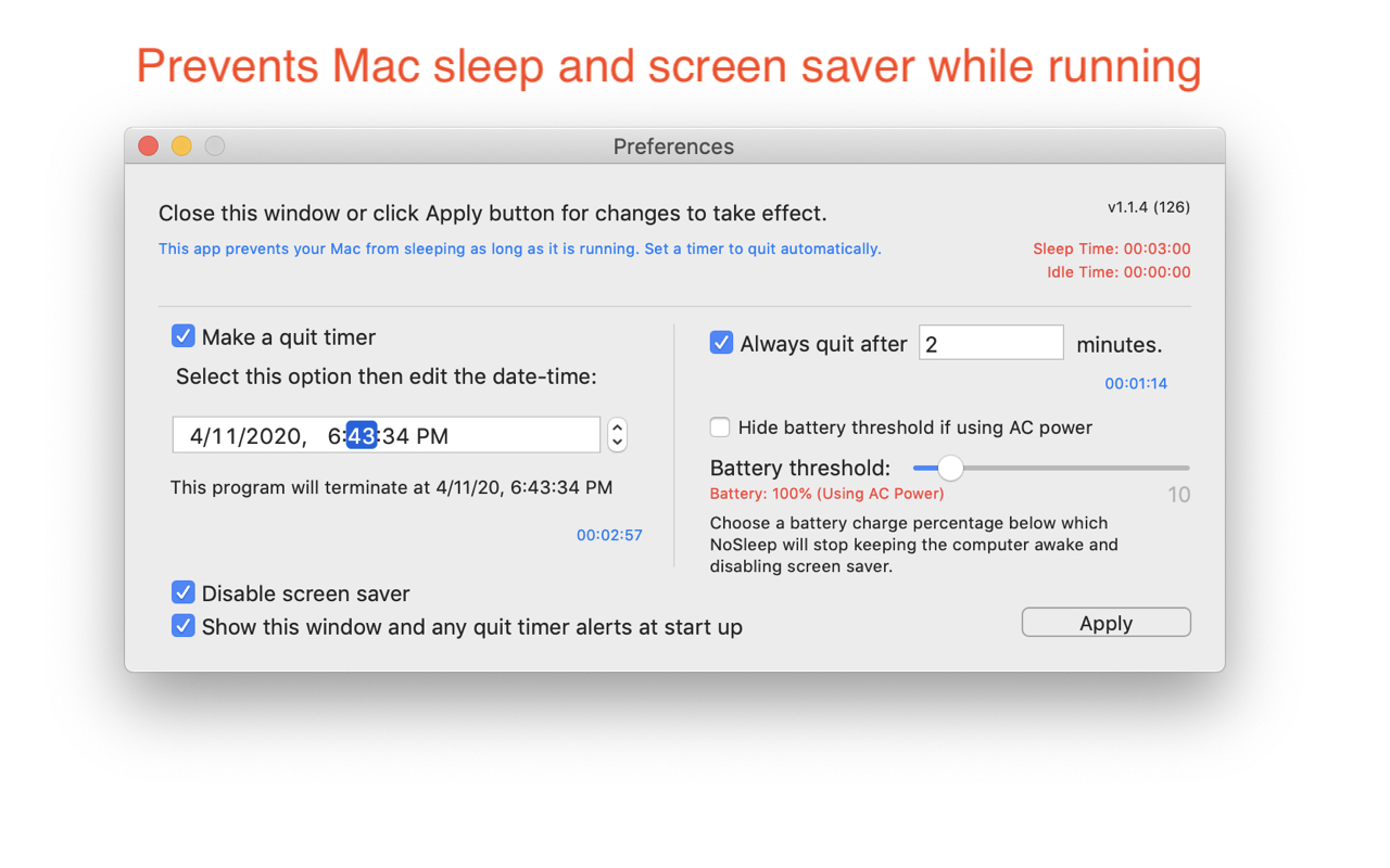 NoSleep Mac 破解版 阻止Mac电脑休眠的软件