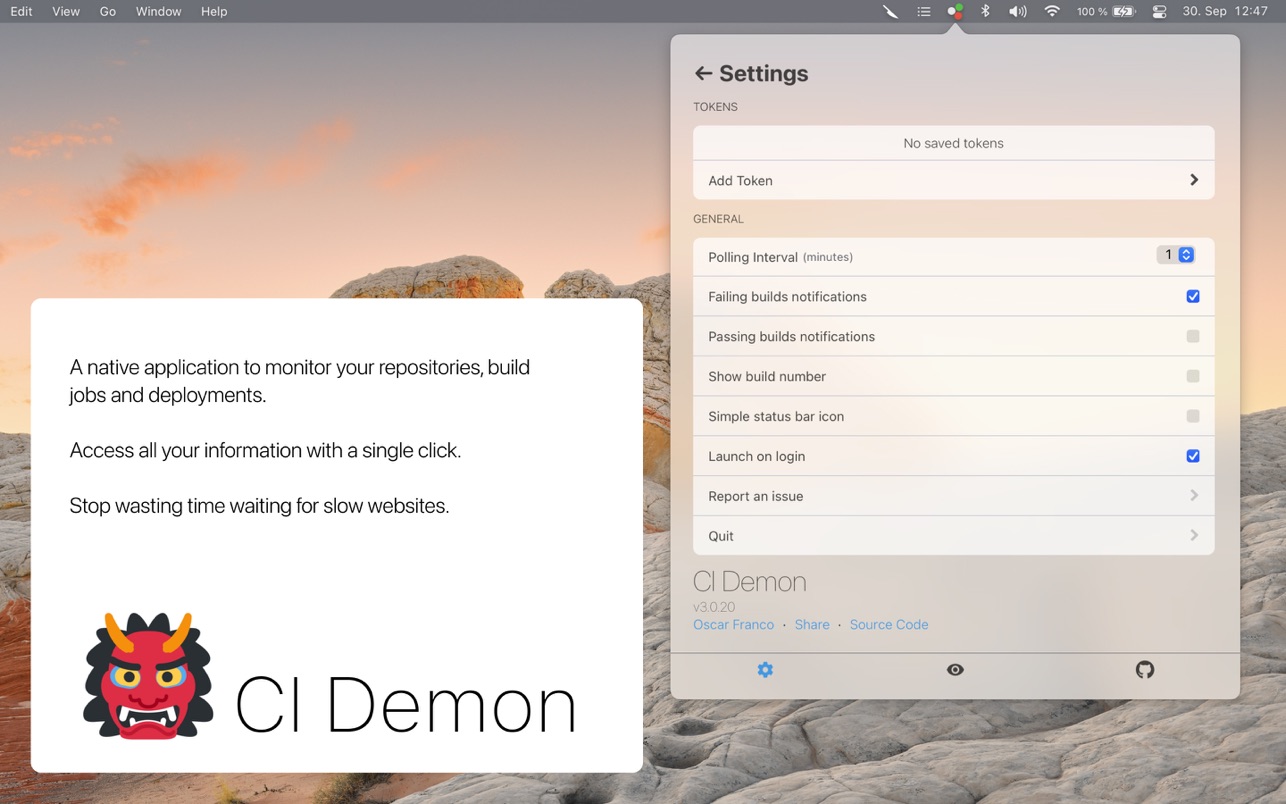 CI Demon 3.0.27 Mac 破解版 菜单栏应用程序