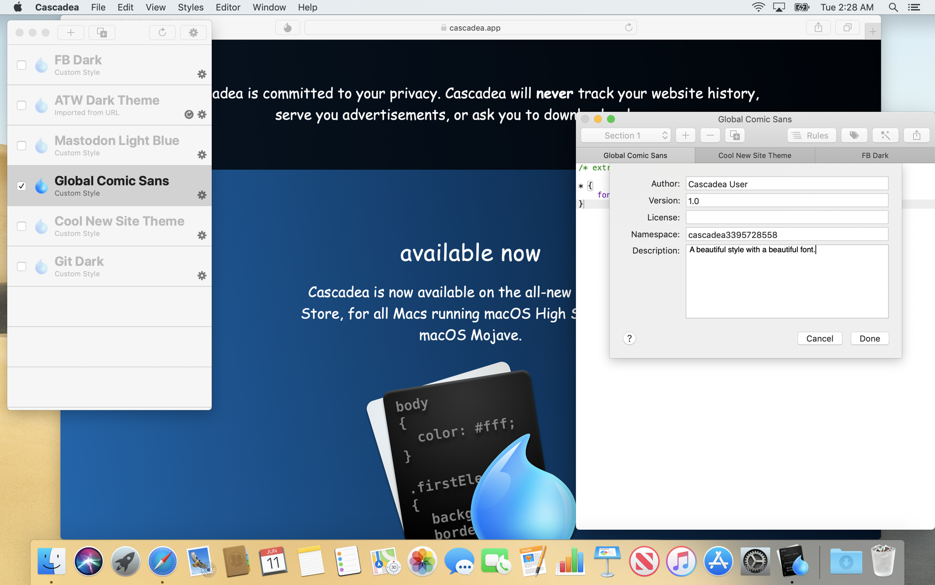 Cascadea 2.1.3 Mac 破解版 适用于Safari的网站样式自定义工具