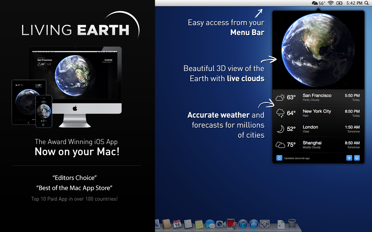 Living Earth Weather & Clock 1.29 fix Mac 破解版 Mac上绚丽的世界时间和天气软件