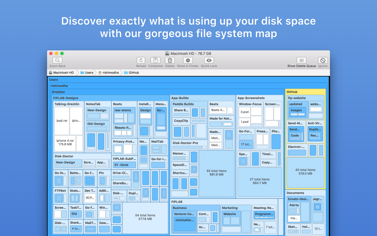 Disk Map 2.6 Mac 破解版 Mac上直观的显示磁盘空间占用状态的工具