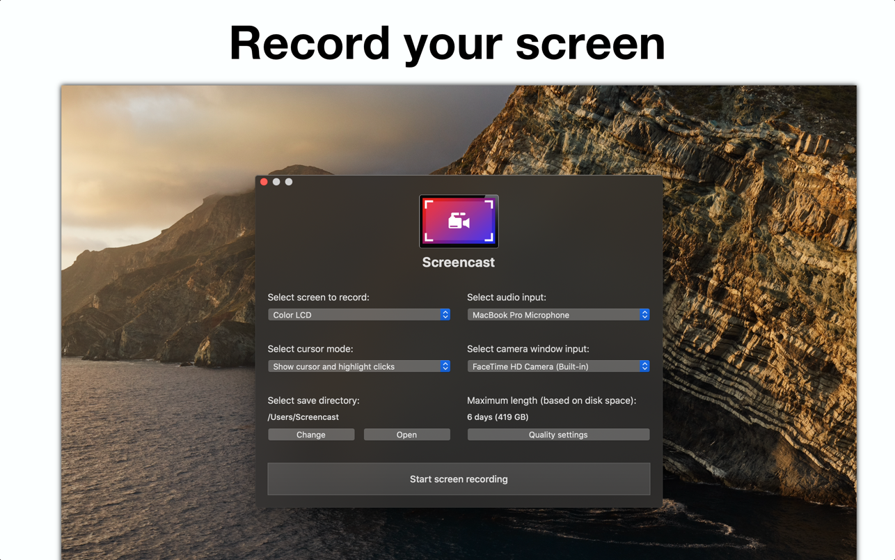 Screencast 1.9.3 Mac 破解版 屏幕录像工具