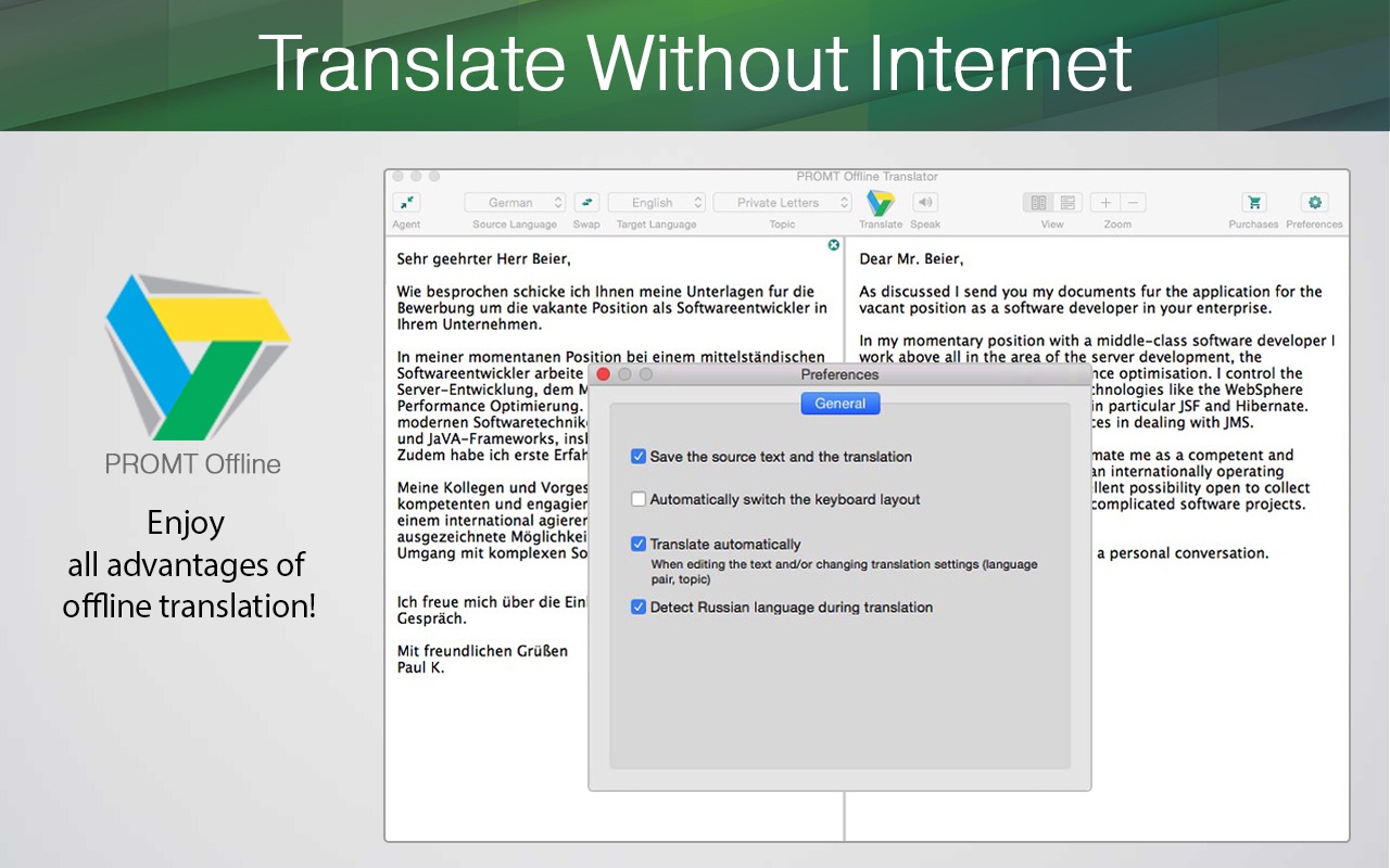 PROMT Offline Translator Mac 破解版 英文版多语言翻译器