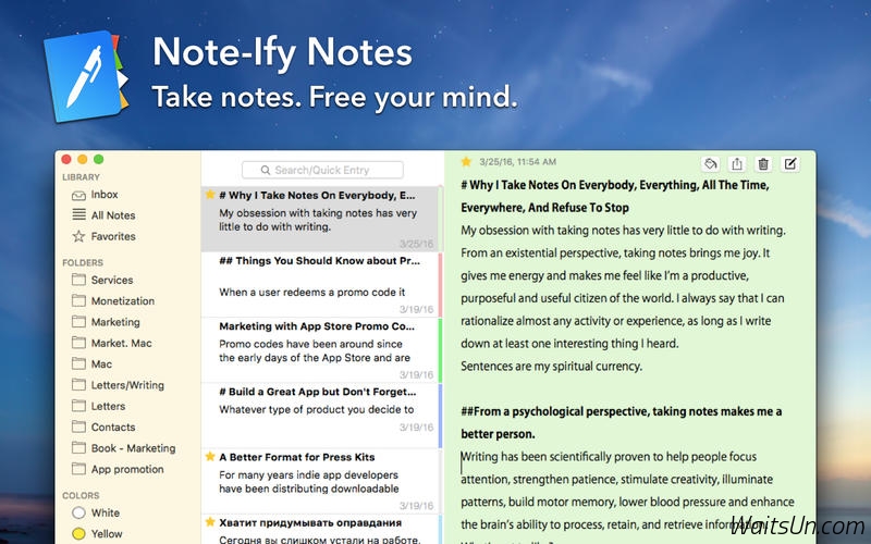 Note-Ify Notes for Mac 1.43 激活版 - 专注于写作的笔记应用程序