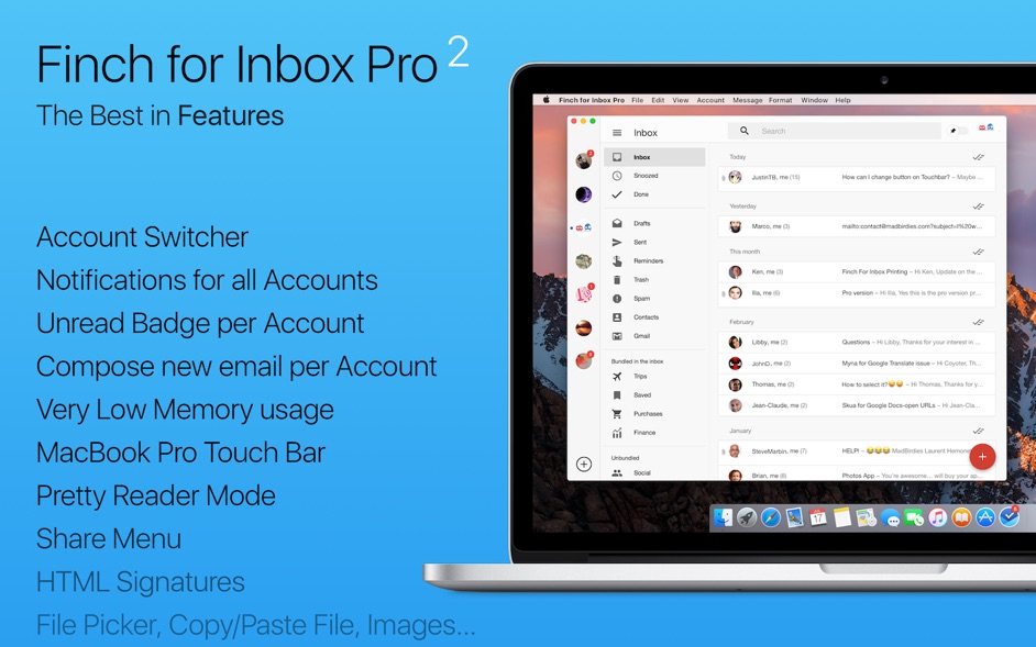 Finch for Inbox Pro 2 for Mac 2.1 破解版 - 功能强大全面的邮件客户端